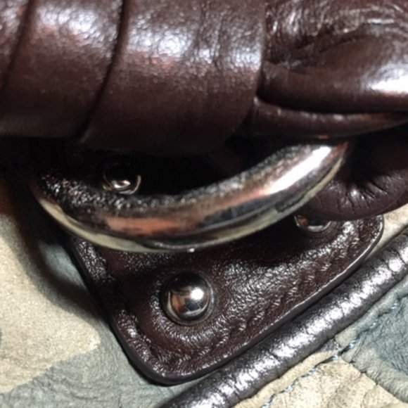 B Makowsky Kimberly Camo Green Brown Leather Shoulder Bag Hobo Large - Picture 15 of 16